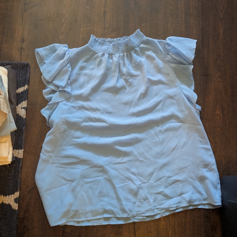 1. State Sky Blue Ruffle Sleeve Blouse